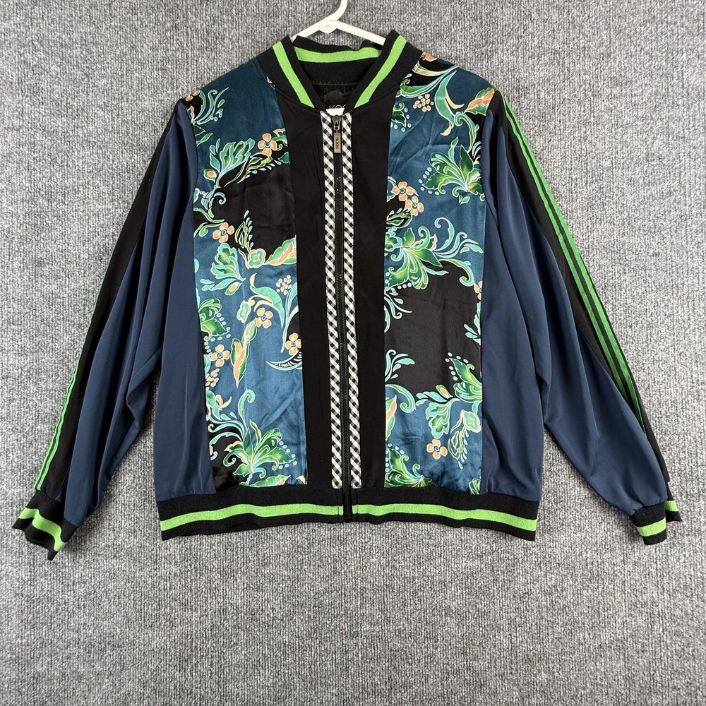 KOOS Jacket Womens Medium Multicolor Silk Floral Bomber Zip Front Satin